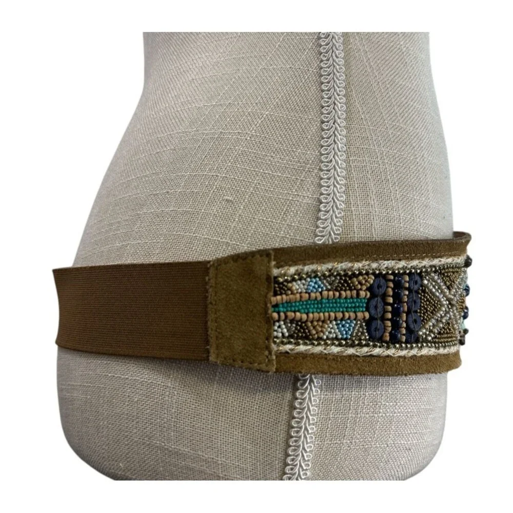 Chico's Leather Beaded Wide Belt Women’s Sz M NWT Snap Multi-color Statement